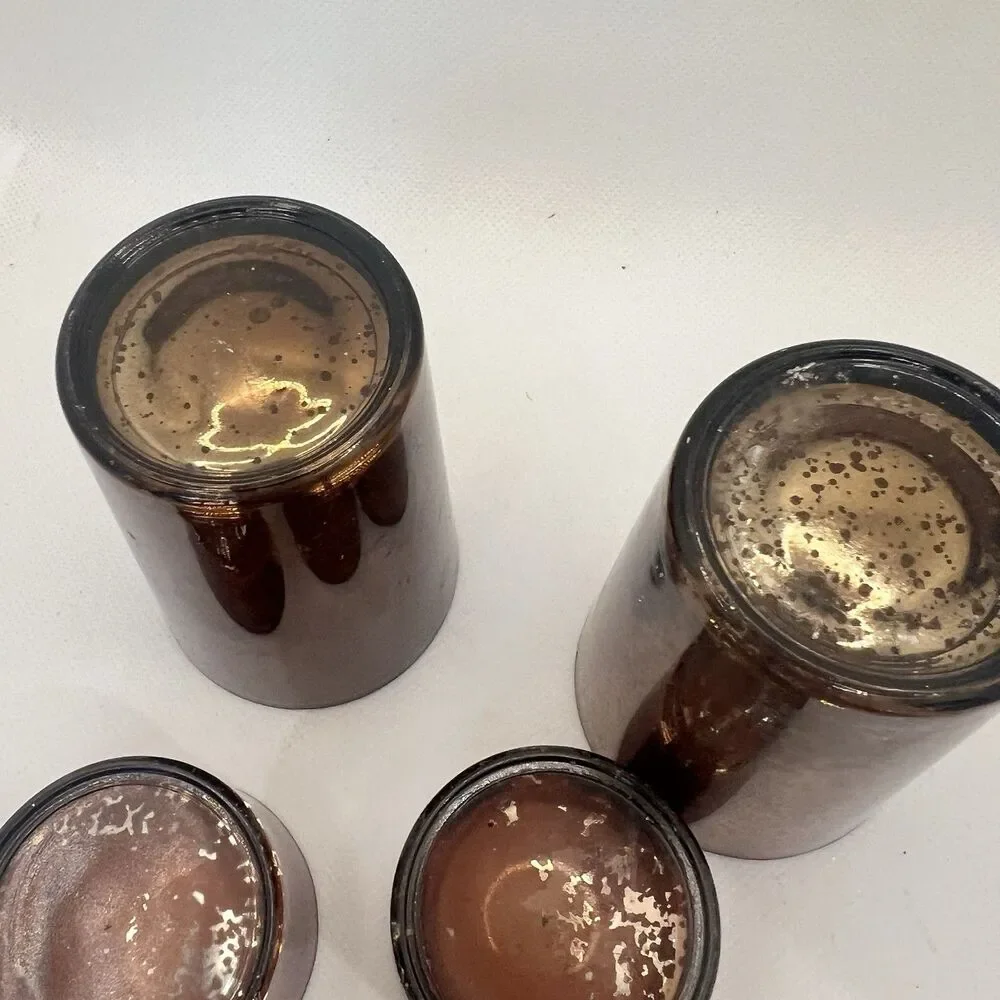 6 Fall Candle Holders Mercury Glass Voltive Brown & Gold Leaf Autumn